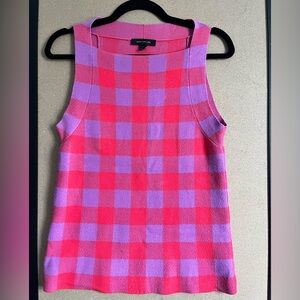 Ann Taylor Knit Checked Plaid Knit Sleeveless Top Womens Purple Pink Crew Neck